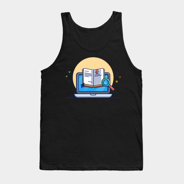 Laptop, Text Book And Magnifying Glass Cartoon Tank Top by Catalyst Labs